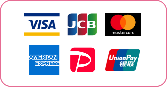 VISA, JCB, MasterCard, AMEX, PayPay, UnionPay